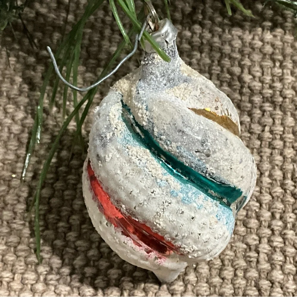 Vintage West German Bumpy Striped Twisted Christmas Ornament MCM